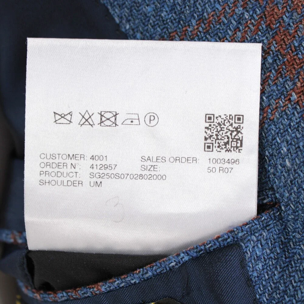 Sartorio Kiton NWT Linen Blend Sport Coat Size 50R 40R US In Blue w/ Brown Plaid
